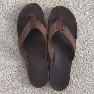 Rainbow brown leather flip flops